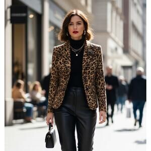 Bebe Leopard Print Blazer Womens Size 8 Power Chic Retro Y2K Bold Classic Jacket